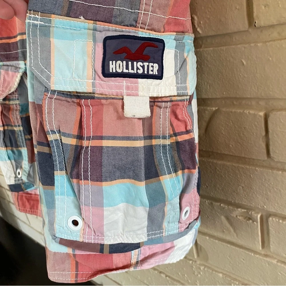 Hollister Plaid Cargo Board Shorts Swim Trunks Men's Y2K Preppy Classic Size M